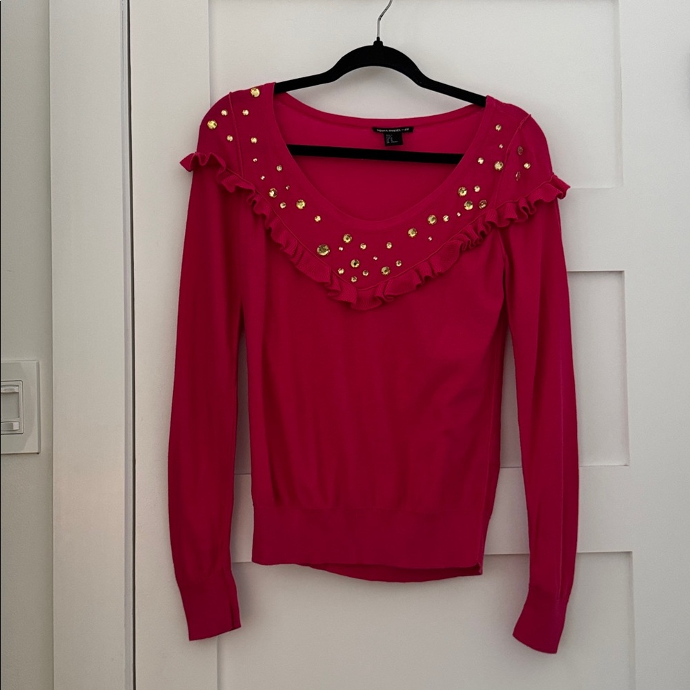 Sonia Rykiel X H&M - Pink Top with ruffles and Gold embroidered rhinestones